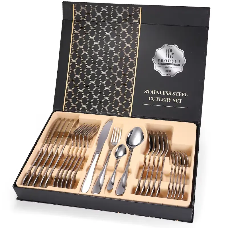 JUEGO DE CUBIERTOS 24 PIEZAS CON ESTUCHE PLATEADO