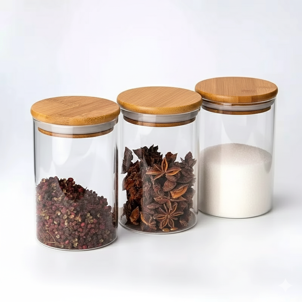 Contenedor plástico con tapa en bambú 10cm