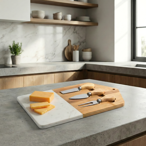 [3032-01] TABLA DE QUESO GEOMÉTRICA CON 3 UTENSILIOS DE CORTE