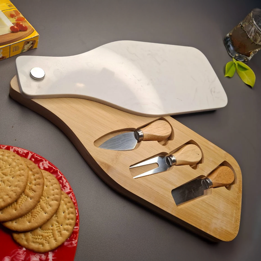 [003033-01] Set Tabla de queso con 3 utensilios de corte Botella