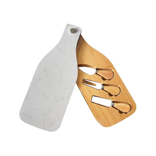 [3033-01] Set Tabla de queso con 3 utensilios de corte, Botella