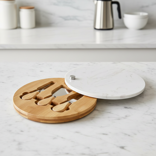 [003034-01] Set Tabla de queso con 3 utensilios de corte Circulo