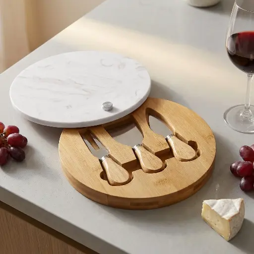 [3034-01] Set Tabla de queso con 3 utensilios de corte, Circulo