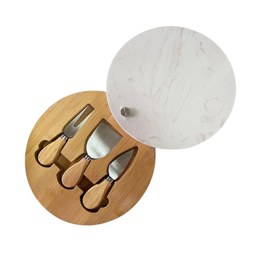 [3034-01] Set Tabla de queso con 3 utensilios de corte, Circulo