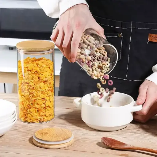 [3116] Contenedor plástico con tapa en bambú 15cm